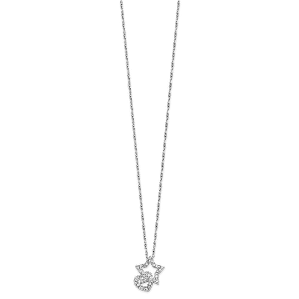 Brilliant Embers Sterling Silver Rhodium-plated 43 Stone Micro Pav CZ Heart and Star Necklace with 2 Inch Extender