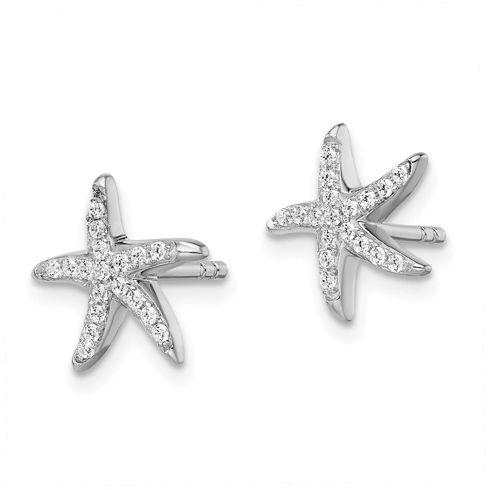 Brilliant Embers Sterling Silver Rhodium-plated 336 Stone Micro Pav¬Ç CZ Starfish Post Earrings