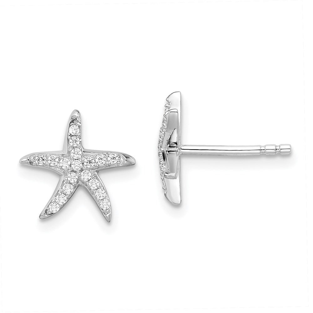 Brilliant Embers Sterling Silver Rhodium-plated 336 Stone Micro Pav CZ Starfish Post Earrings