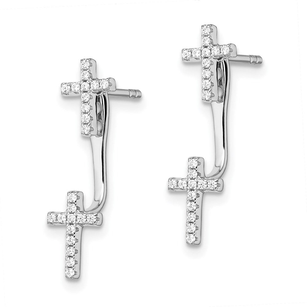 Brilliant Embers Sterling Silver Rhodium-plated 46 Stone Micro Pav¬Ç CZ Cross Front Back Earrings