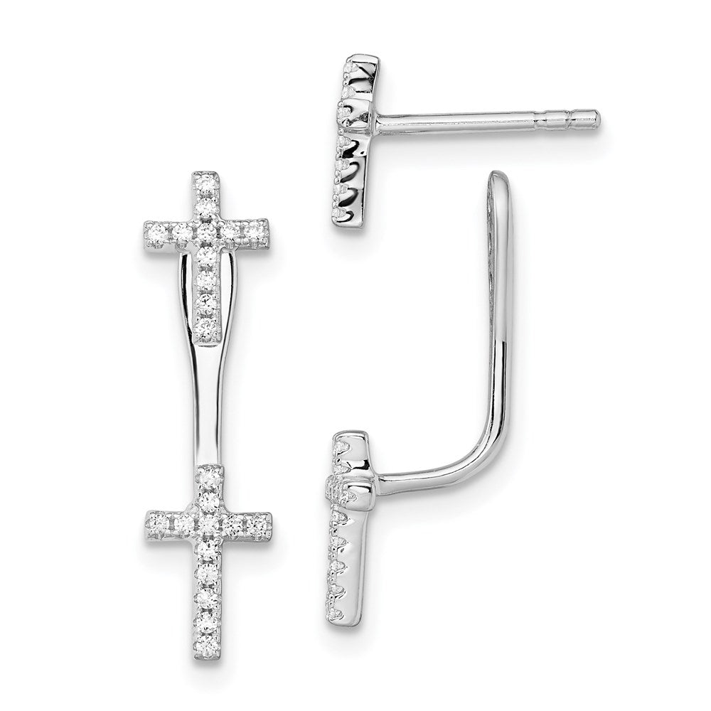 Brilliant Embers Sterling Silver Rhodium-plated 46 Stone Micro Pav¬Ç CZ Cross Front Back Earrings
