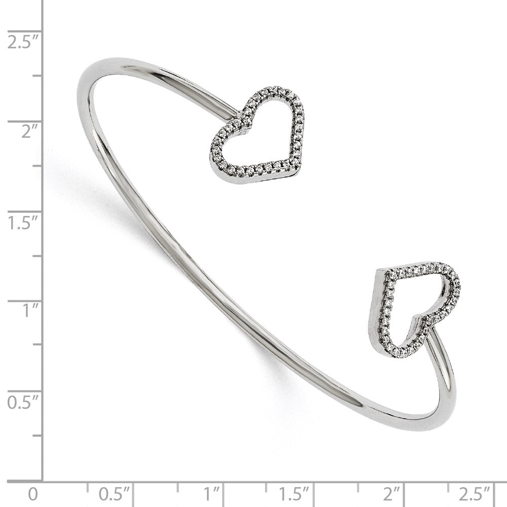 Brilliant Embers Sterling Silver Rhodium-plated 60 Stone Micro PavÂ CZ Hearts Bangle