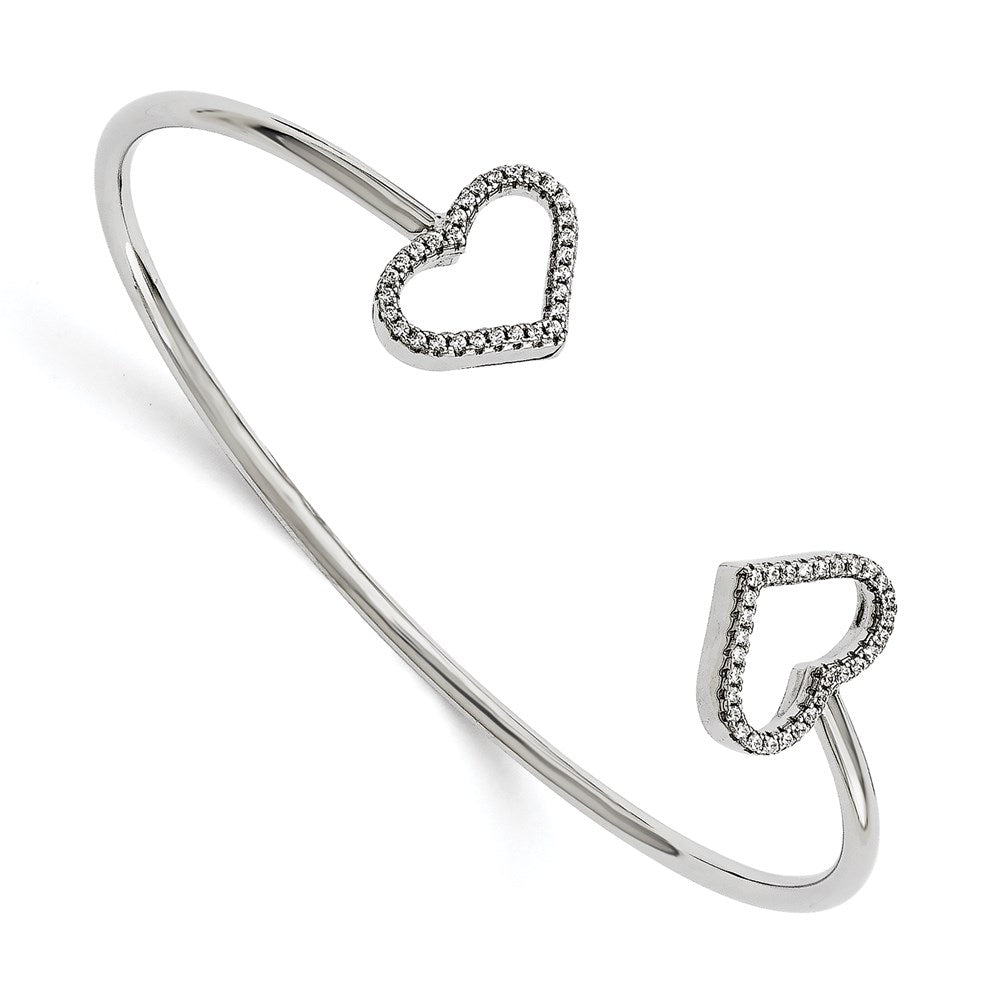 Brilliant Embers Sterling Silver Rhodium-plated 60 Stone Micro PavÂ CZ Hearts Bangle