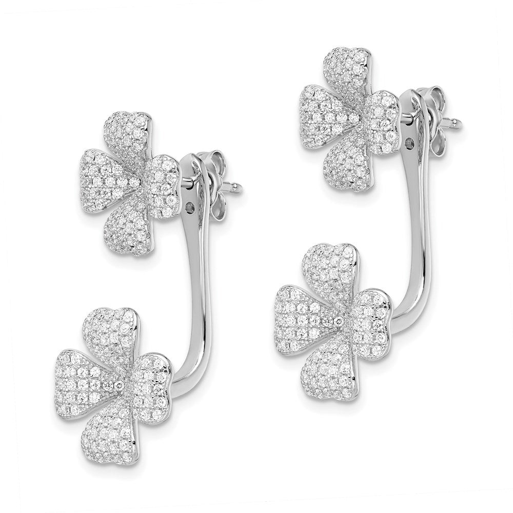 Brilliant Embers Sterling Silver Rhodium-plated 364 Stone Convertible Front Back 4-Leaf Clover Micro-Pav CZ Dangle Earrings