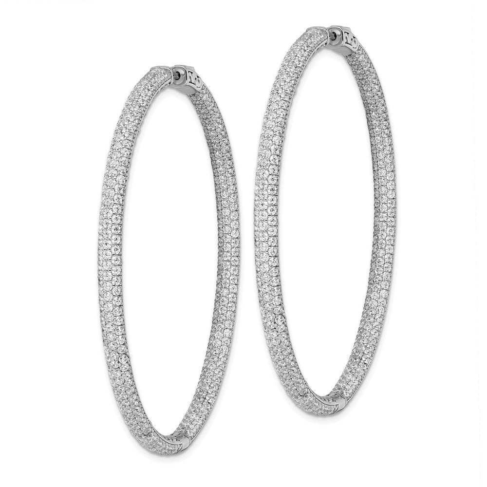 Brilliant Embers Sterling Silver Rhodium-plated 632 Stone Micro Pav¬Ç CZ In and Out Round Hinged Hoop Earrings