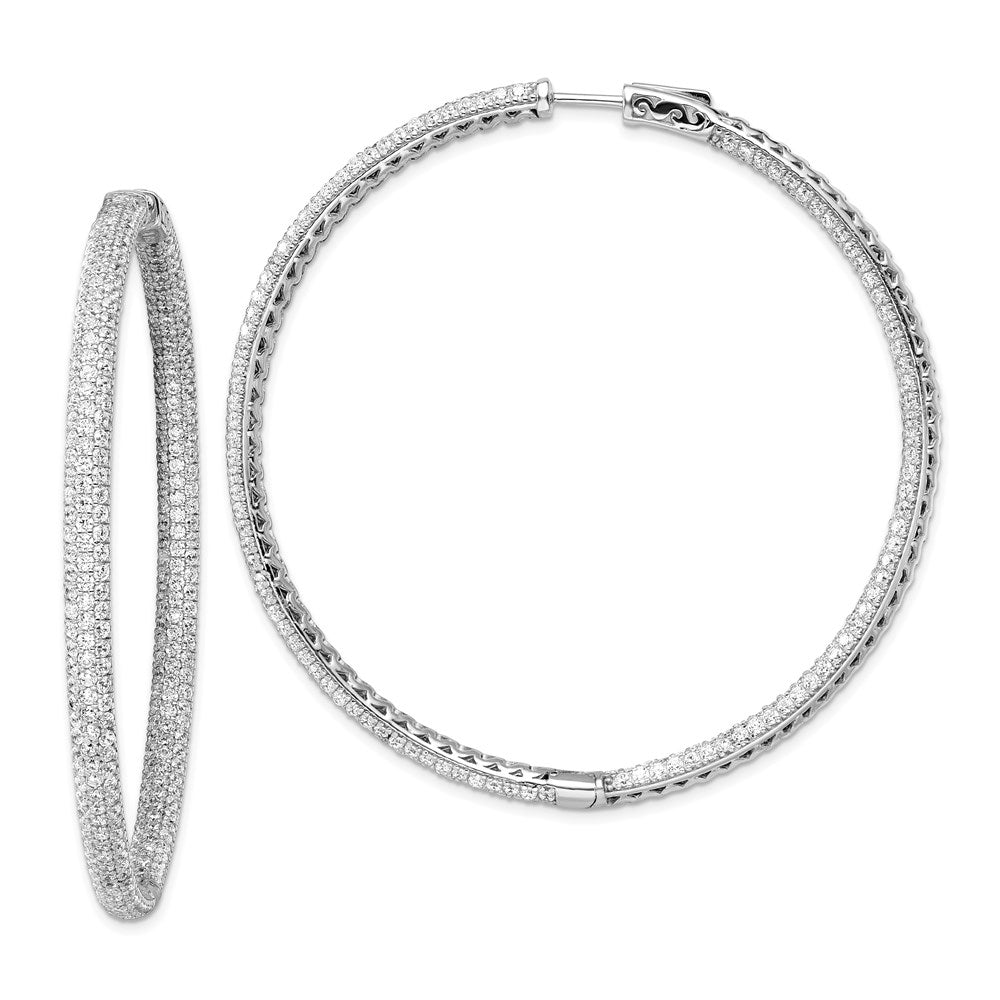 Brilliant Embers Sterling Silver Rhodium-plated 632 Stone Micro PavÇ CZ In and Out Round Hinged Hoop Earrings
