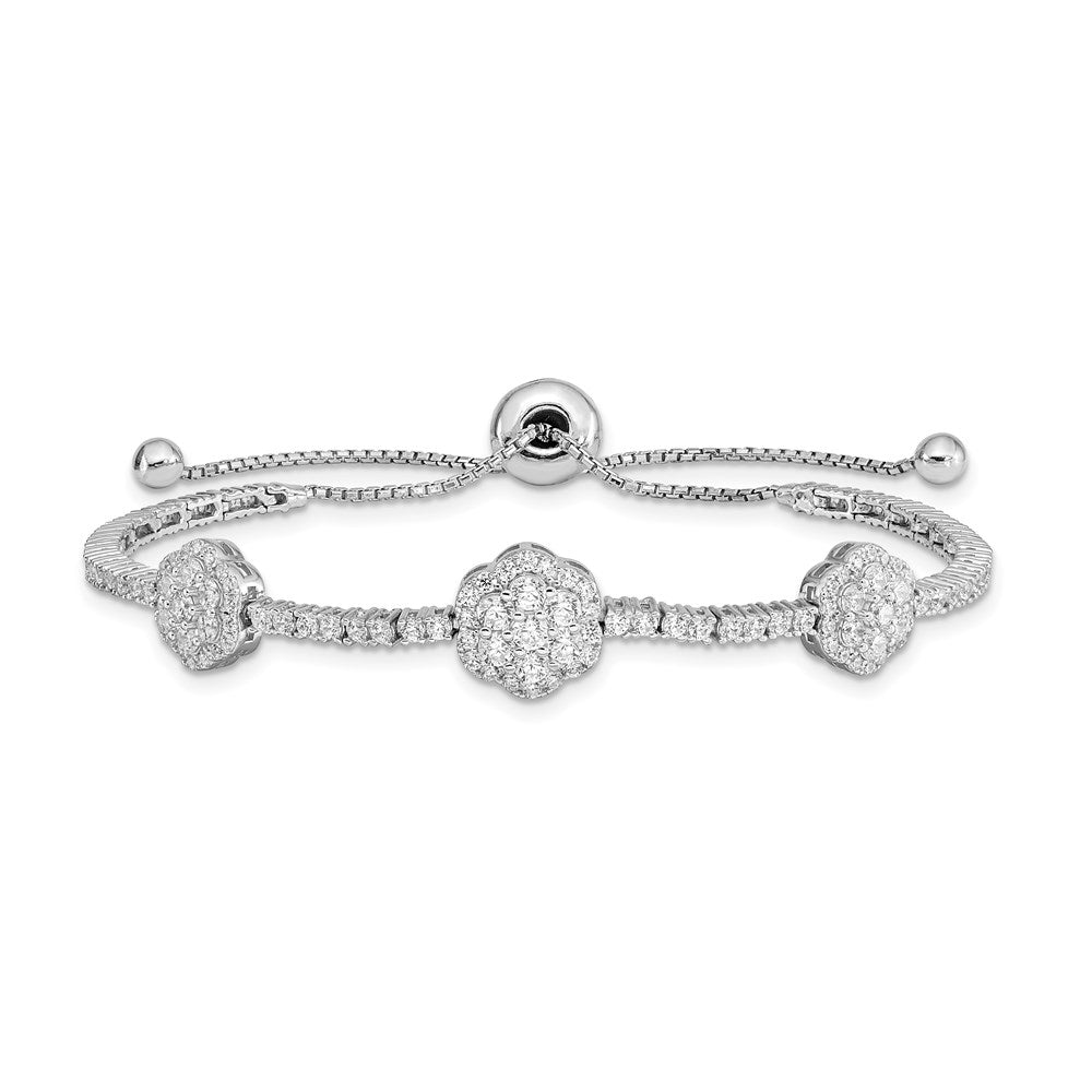 Sterling Shimmer Sterling Silver Rhodium-plated 133 Stone CZ Adjustable up to Bracelet
