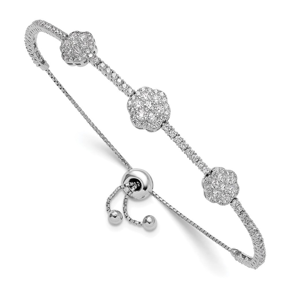 Sterling Shimmer Sterling Silver Rhodium-plated 133 Stone CZ Adjustable up to Bracelet