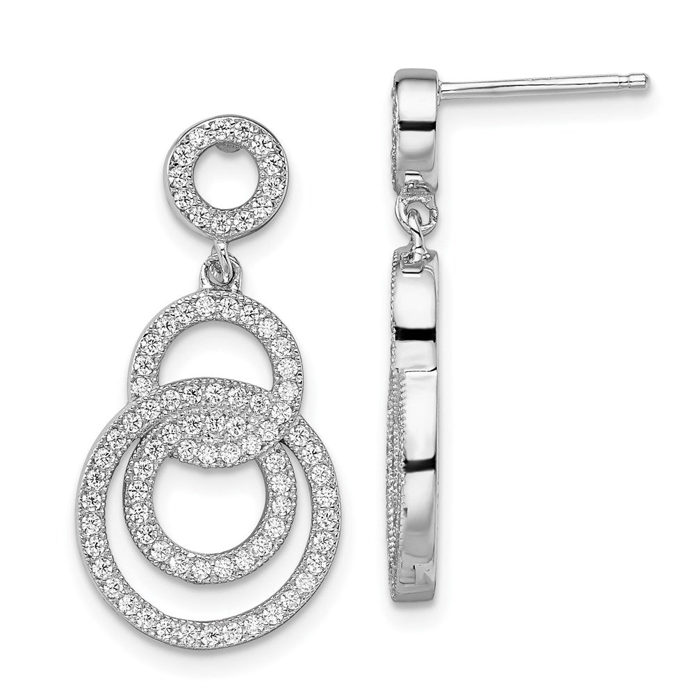 Brilliant Embers Sterling Silver Rhodium-plated 164 Stone Micro Pav CZ Circle Dangle Post Earrings