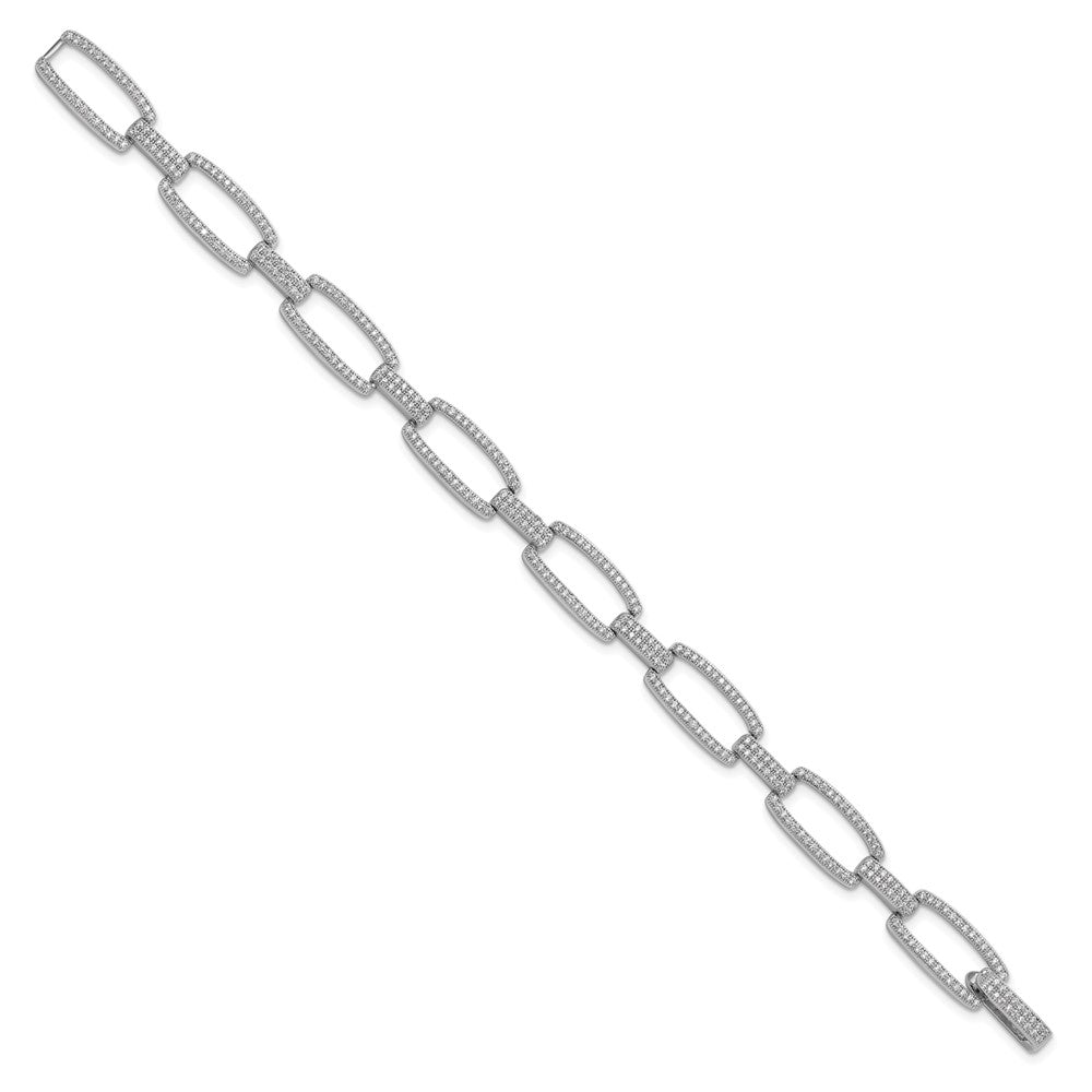 Brilliant Embers Sterling Silver Rhodium-plated 354 Stone with Box Catch Clasp Micro Pav CZ Polished Bracelet