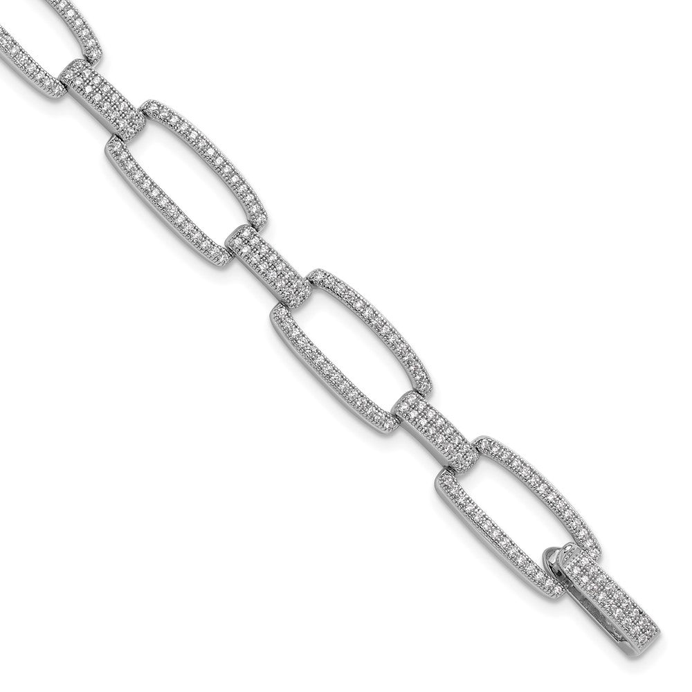 Brilliant Embers Sterling Silver Rhodium-plated 354 Stone with Box Catch Clasp Micro Pav¬Ç CZ Polished Bracelet