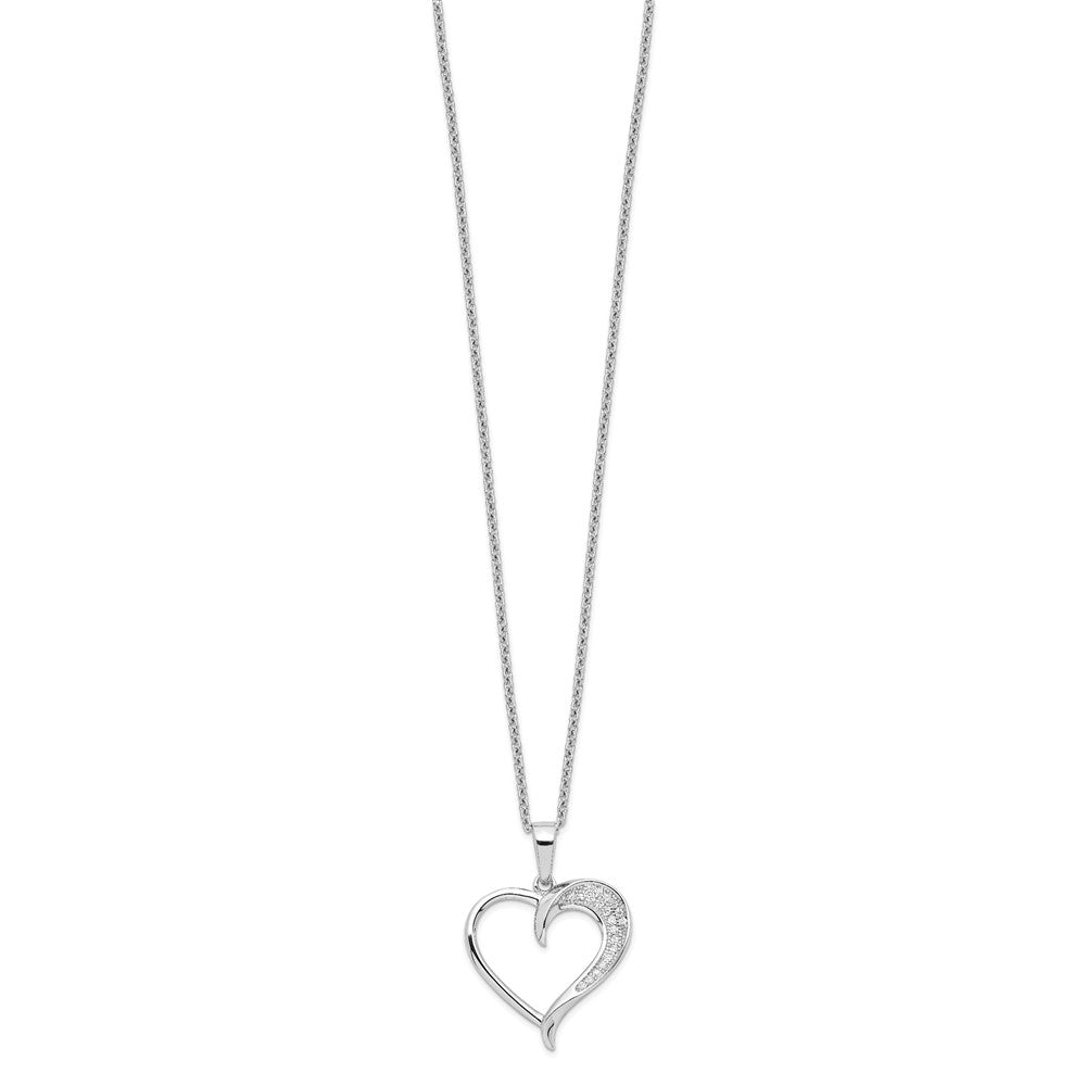 Brilliant Embers Sterling Silver Rhodium-plated 21 Stone Micro Pav√á CZ Polished Heart Necklace with 2 Inch Extender