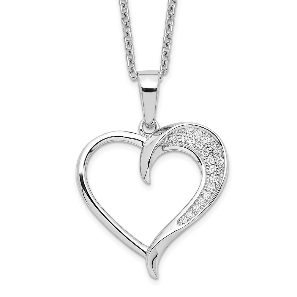 Brilliant Embers Sterling Silver Rhodium-plated 21 Stone Micro Pav√á CZ Polished Heart Necklace with 2 Inch Extender