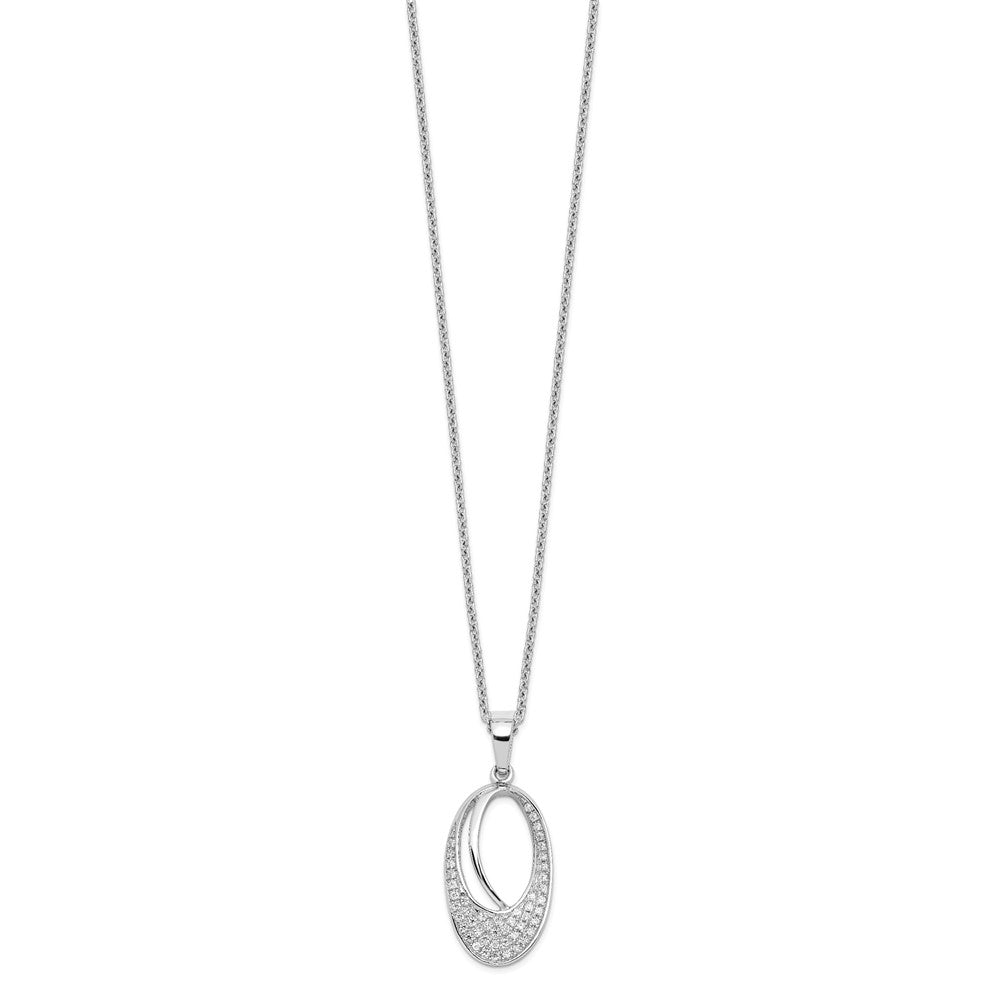 Brilliant Embers Sterling Silver Rhodium-plated 48 Stone Micro PavÂ CZ Oval Necklace with 2 Inch Extender