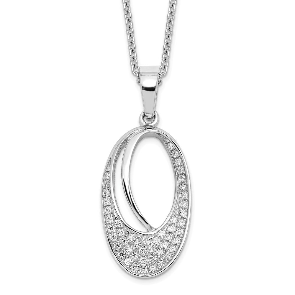 Brilliant Embers Sterling Silver Rhodium-plated 48 Stone Micro PavÂ CZ Oval Necklace with 2 Inch Extender