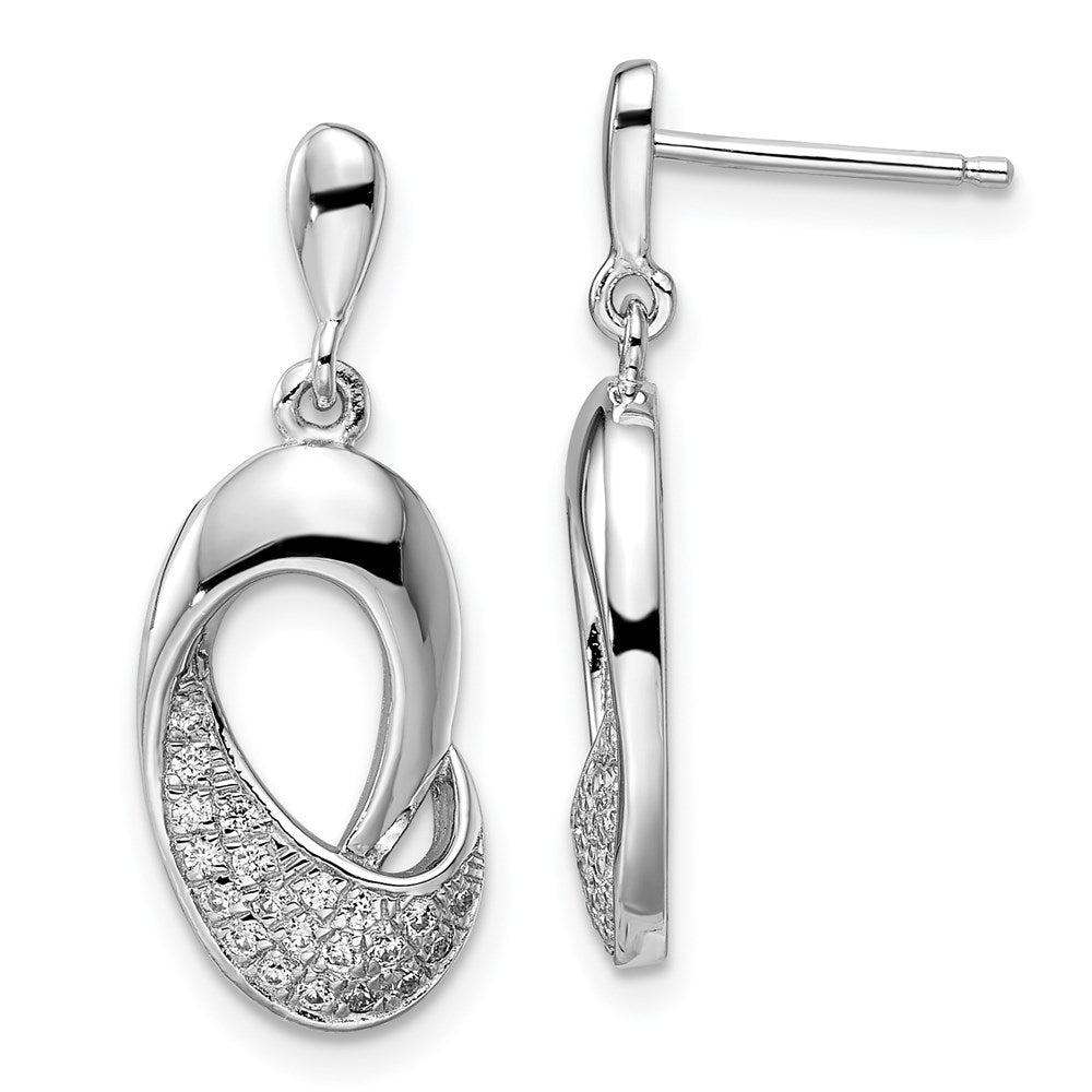 Brilliant Embers Sterling Silver Rhodium-plated 42 Stone Micro Pav¬Ç CZ Dangle Post Earrings