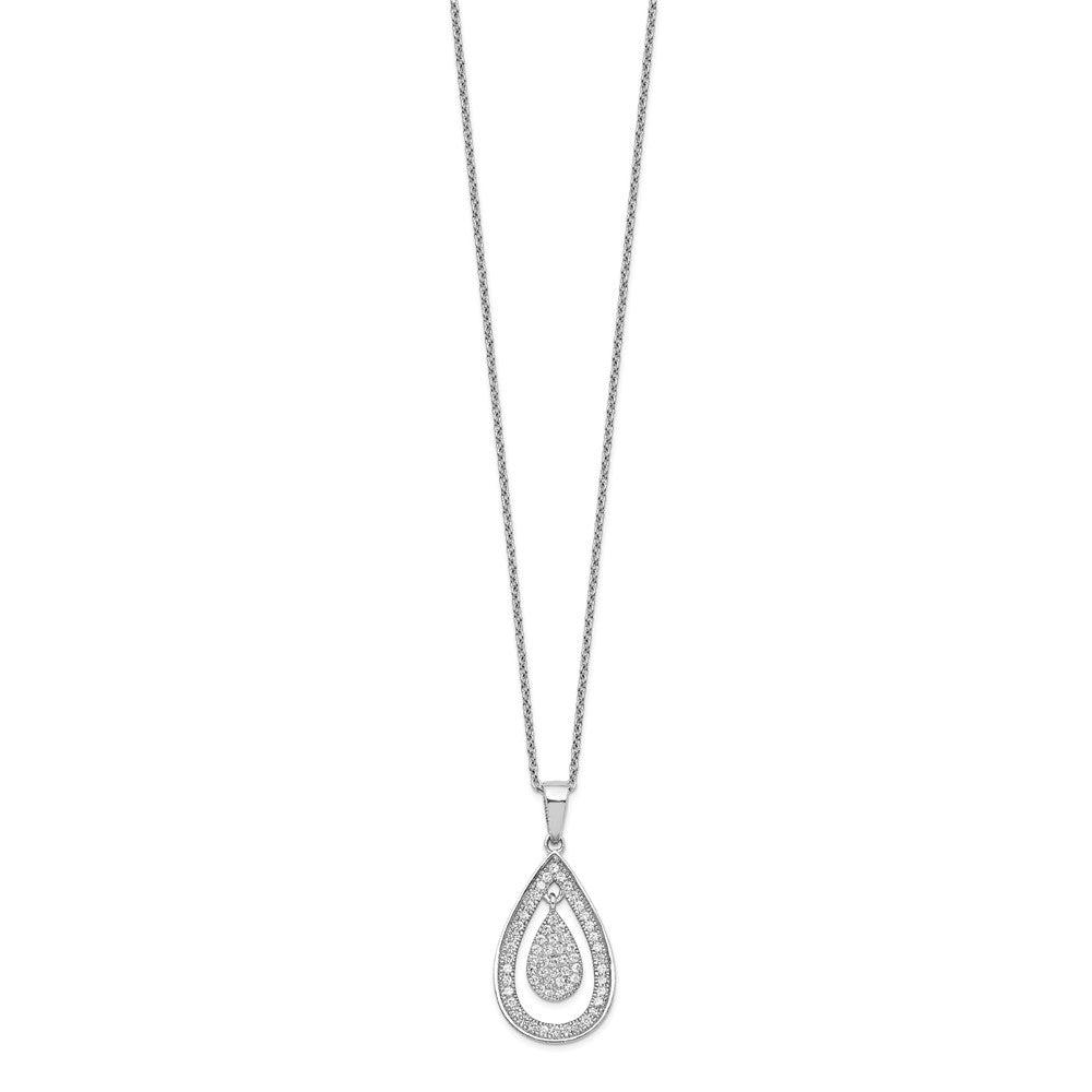 Brilliant Embers Sterling Silver Rhodium-plated 64 Stone Micro PavÂ CZ Teardrop Necklace with 2 Inch Extender