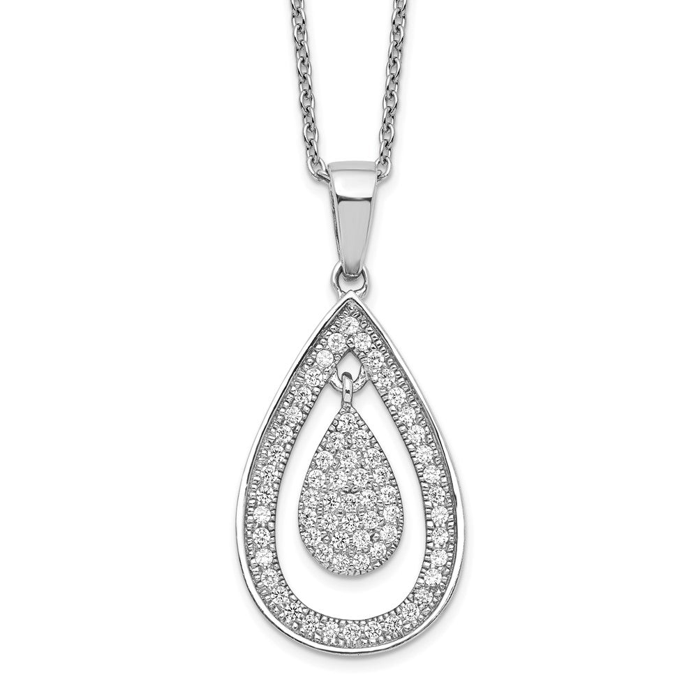 Brilliant Embers Sterling Silver Rhodium-plated 64 Stone Micro PavÂ CZ Teardrop Necklace with 2 Inch Extender
