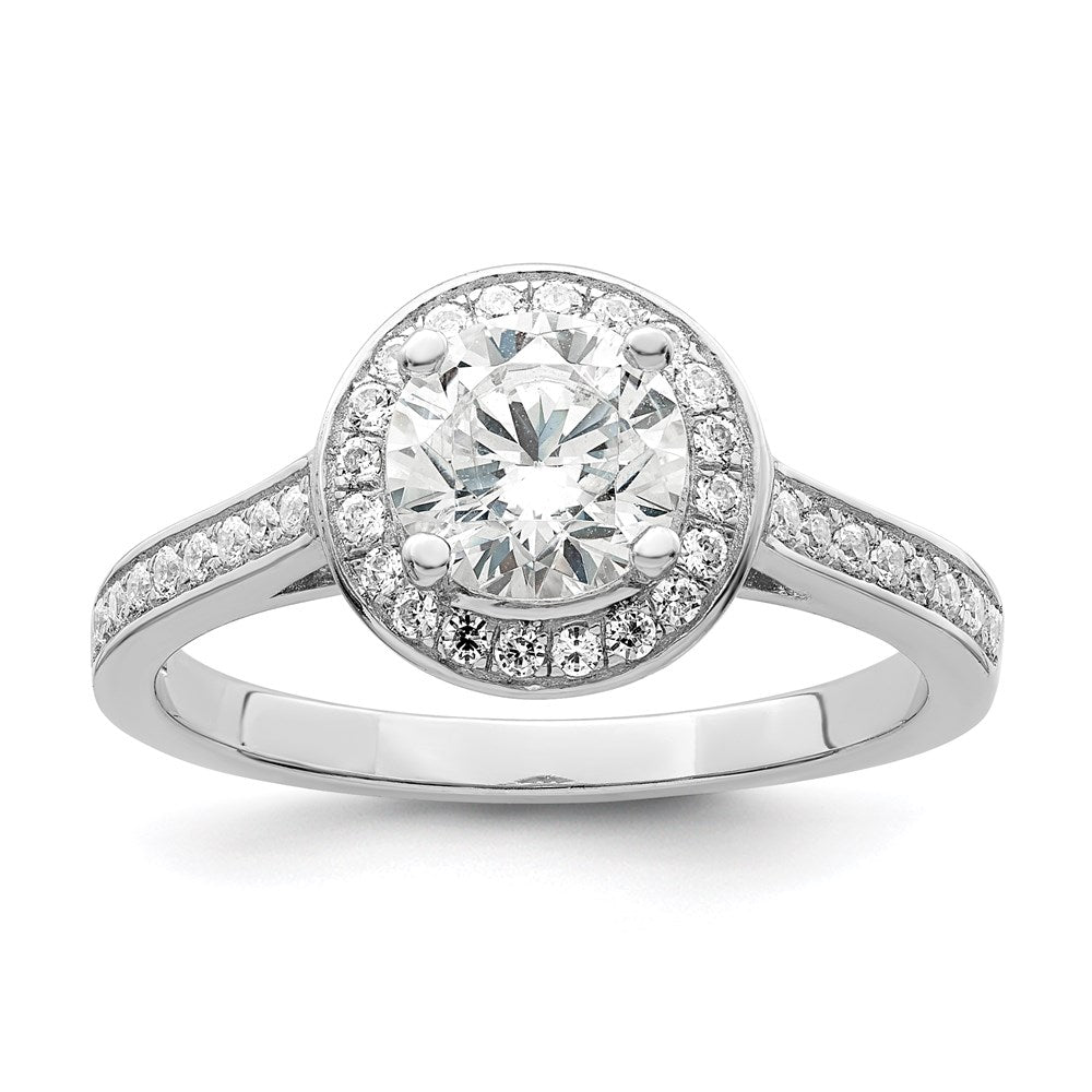 Brilliant Embers Sterling Silver Rhodium-plated 59 Stone Halo Micro Pav√á CZ Ring