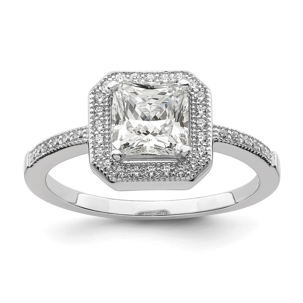 Brilliant Embers Sterling Silver Rhodium-plated 37 Stone Halo Micro Pav√á CZ Ring
