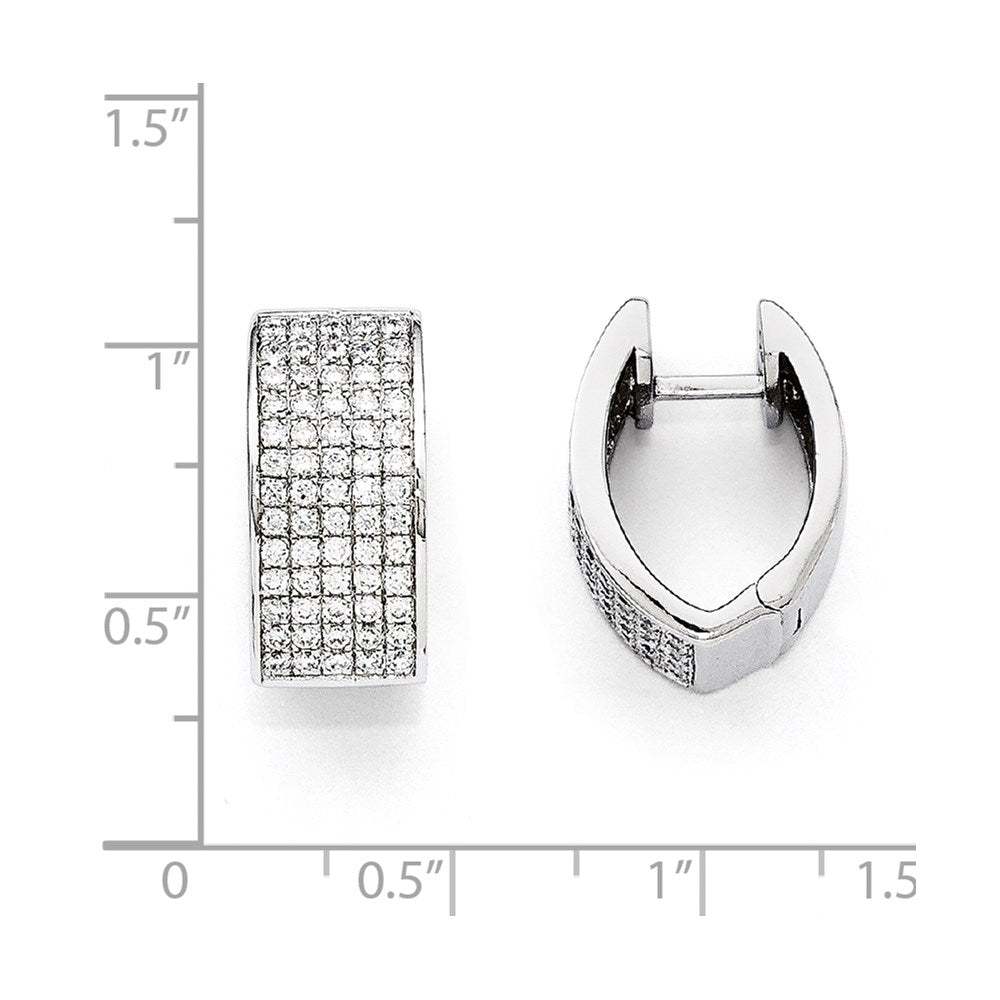 SS Rhodium-Plated CZ Brilliant Embers Hinged Hoop Earrings