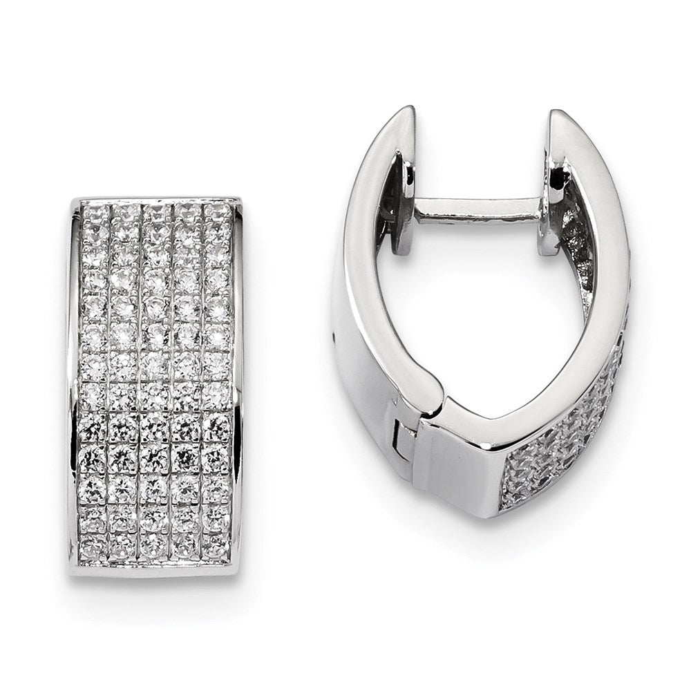 SS Rhodium-Plated CZ Brilliant Embers Hinged Hoop Earrings