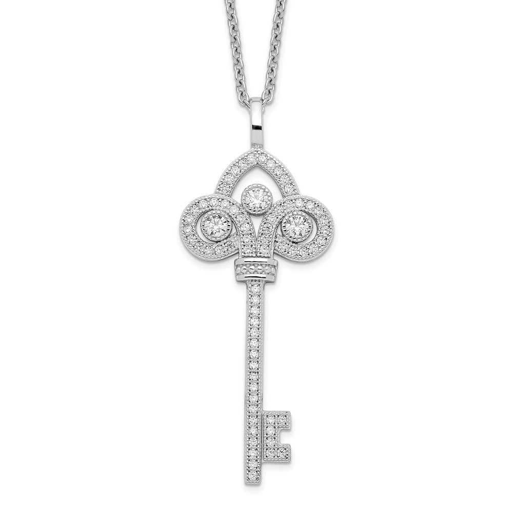 Brilliant Embers Sterling Silver Rhodium-plated 69 Stone Micro Pav√á CZ Polished Key Necklace with 2 Inch Extender