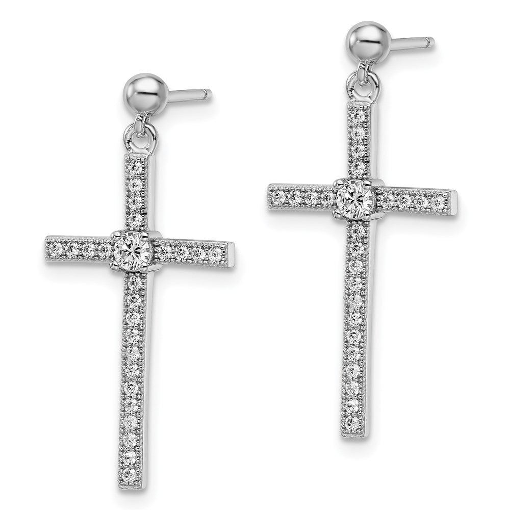 Brilliant Embers Sterling Silver Rhodium-plated 50 Stone Micro PavÂ CZ Cross Dangle Earrings
