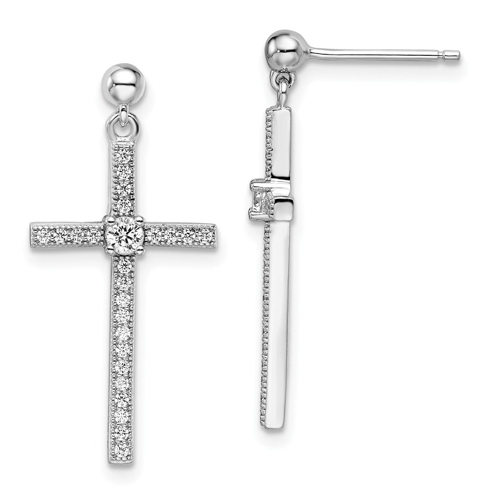 Brilliant Embers Sterling Silver Rhodium-plated 50 Stone Micro PavÂ CZ Cross Dangle Earrings