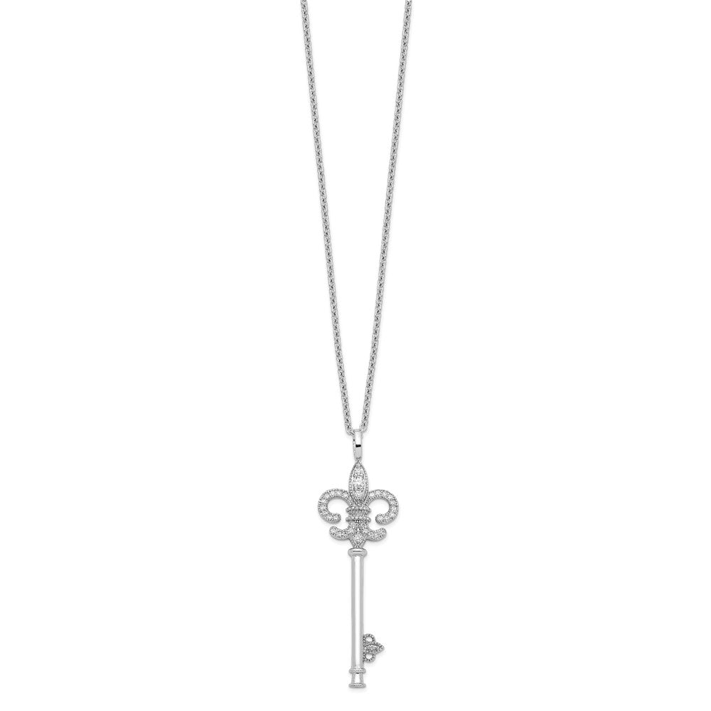 Brilliant Embers Sterling Silver Rhodium-plated 33 Stone Micro Pav CZ Polished Key Necklace with 2 Inch Extender