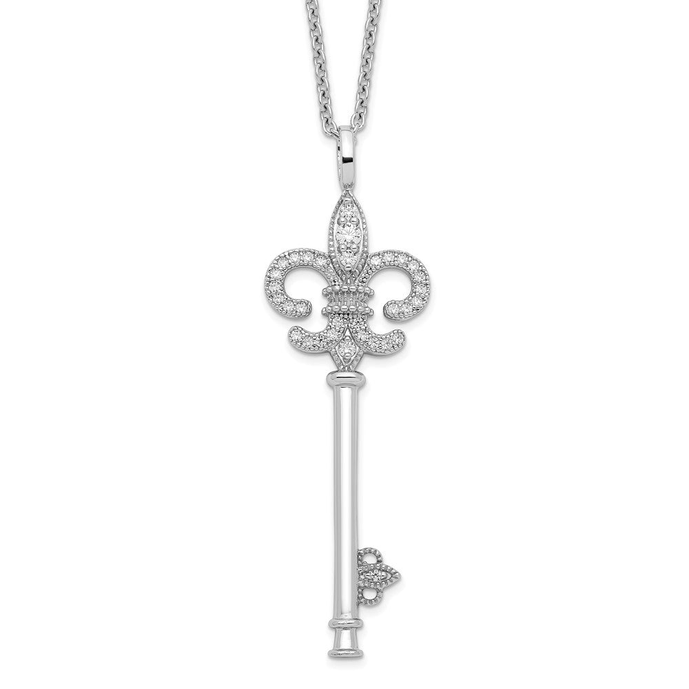 Brilliant Embers Sterling Silver Rhodium-plated 33 Stone Micro PavÇ CZ Polished Key Necklace with 2 Inch Extender