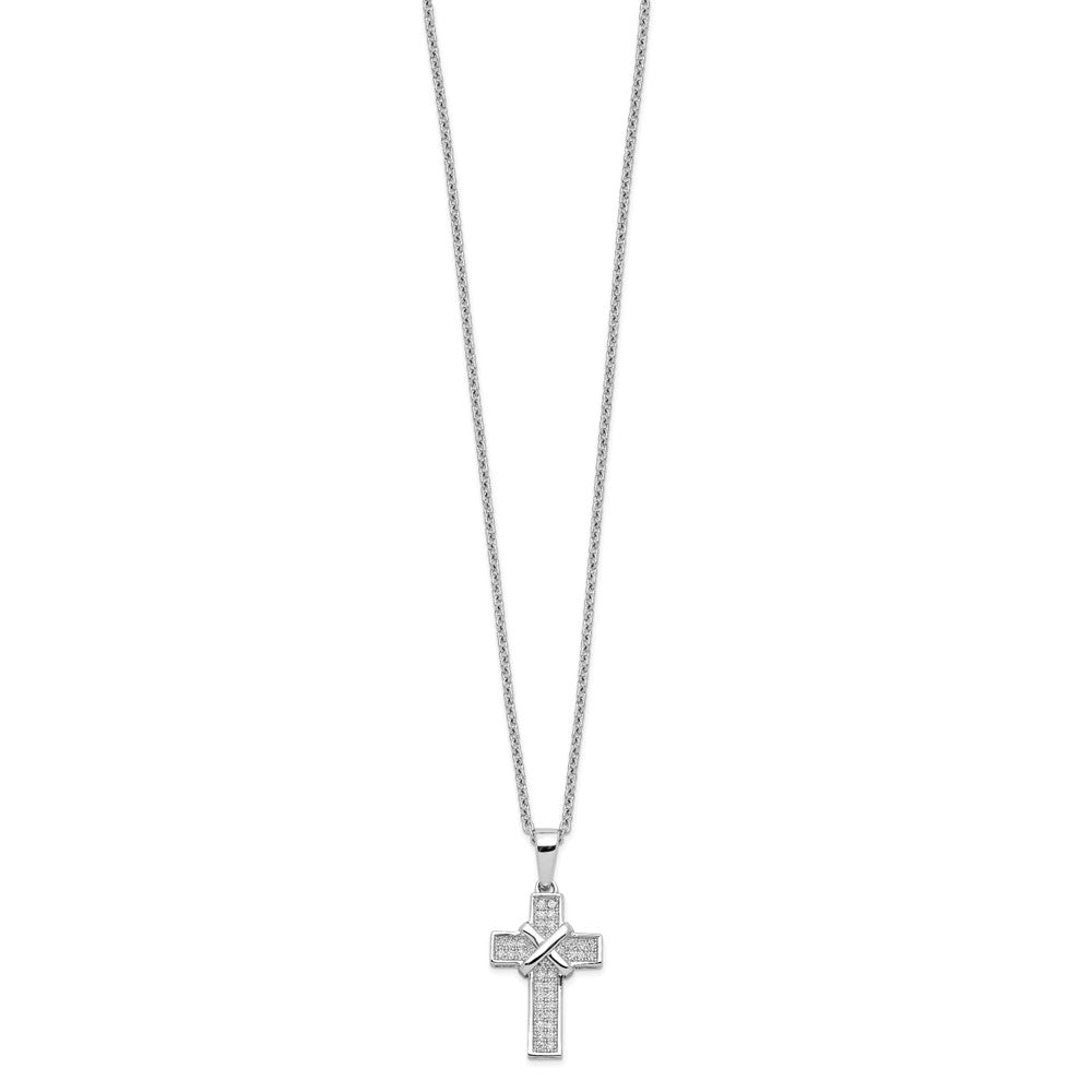 Brilliant Embers Sterling Silver Rhodium-plated 38 Stone Micro Pav√á CZ Polished Cross Necklace with 2 Inch Extender