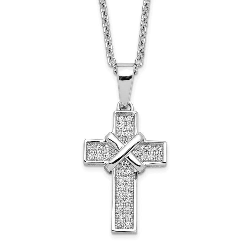 Brilliant Embers Sterling Silver Rhodium-plated 38 Stone Micro Pav√á CZ Polished Cross Necklace with 2 Inch Extender