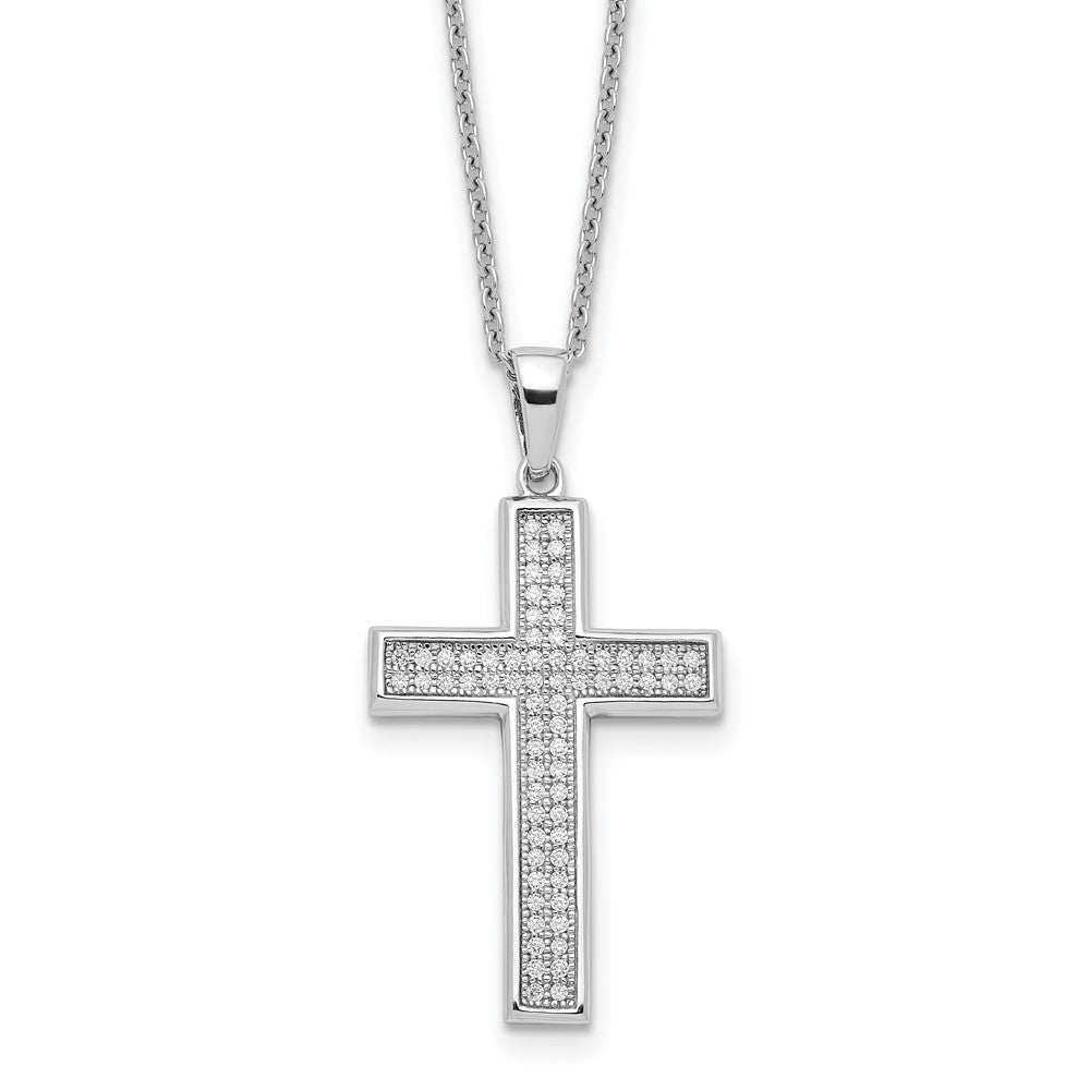 Brilliant Embers Sterling Silver Rhodium-plated 68 Stone Micro PavÇ CZ Polished Cross Necklace with 2 Inch Extender