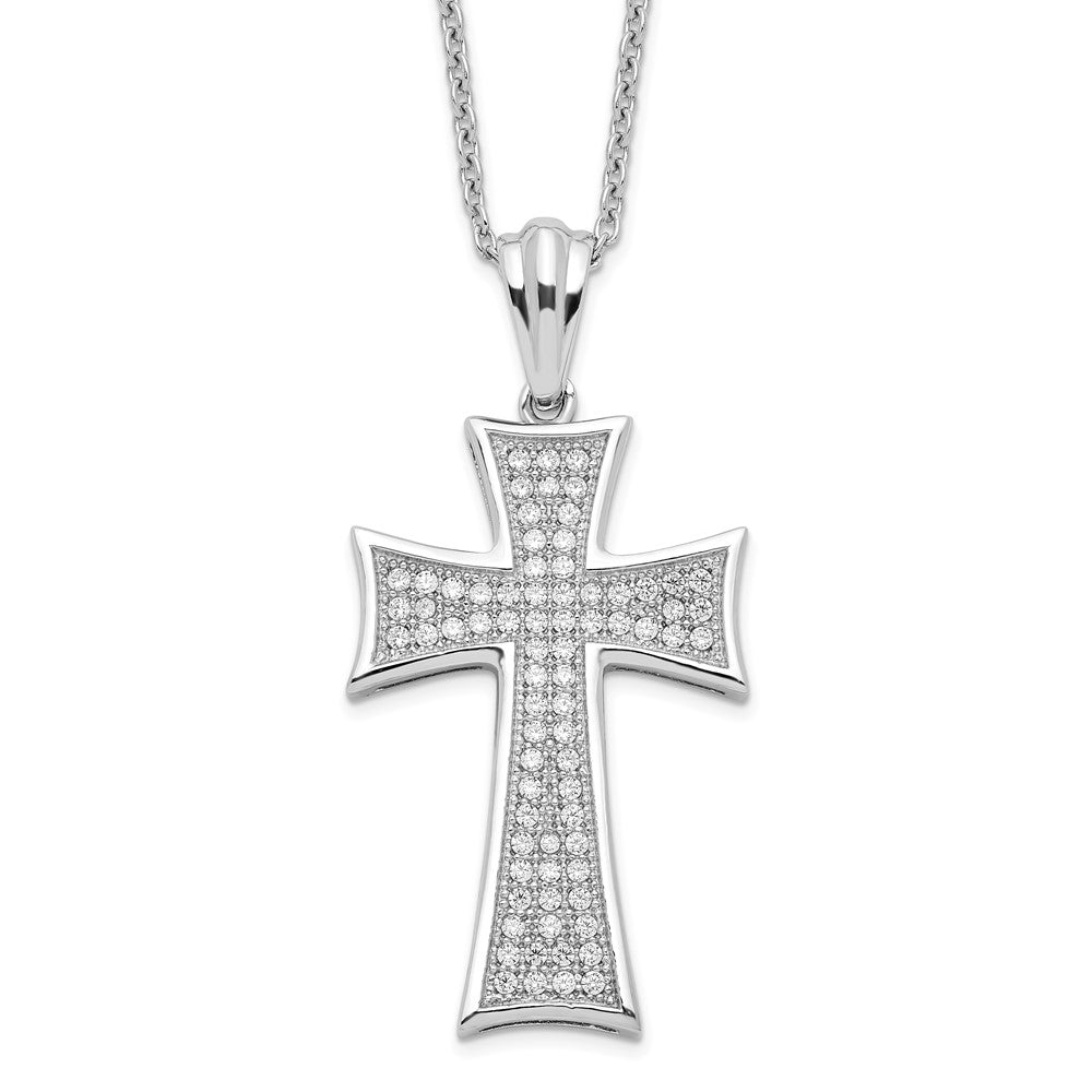 Brilliant Embers Sterling Silver Rhodium-plated 74 Stone Micro PavÇ CZ Polished Cross Necklace with 2 Inch Extender