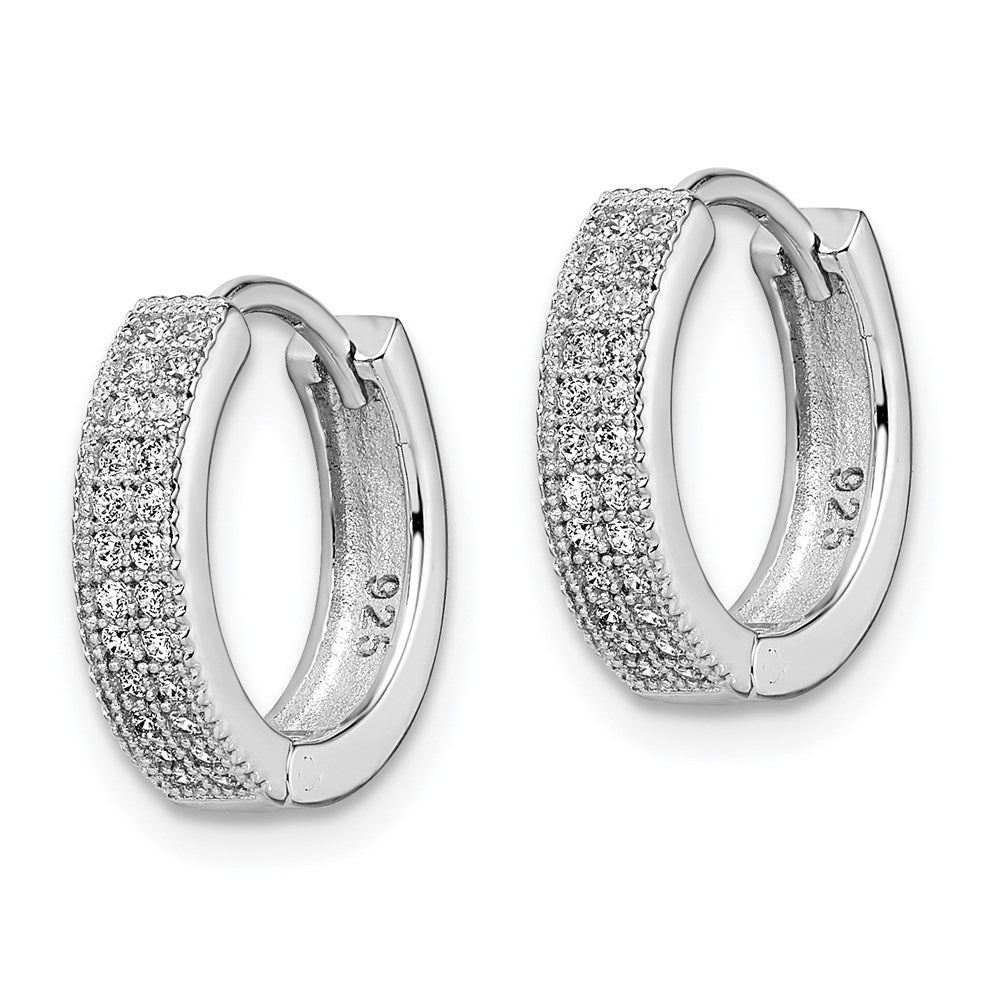 Brilliant Embers Sterling Silver Rhodium-plated 48 Stone Micro PavÂ CZ Hinged Hoop Earrings
