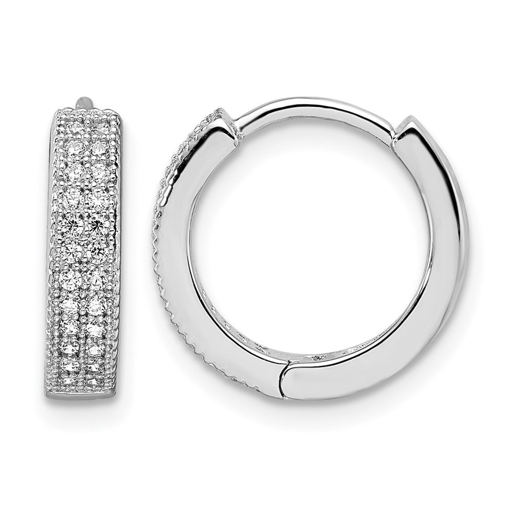 Brilliant Embers Sterling Silver Rhodium-plated 48 Stone Micro PavÂ CZ Hinged Hoop Earrings