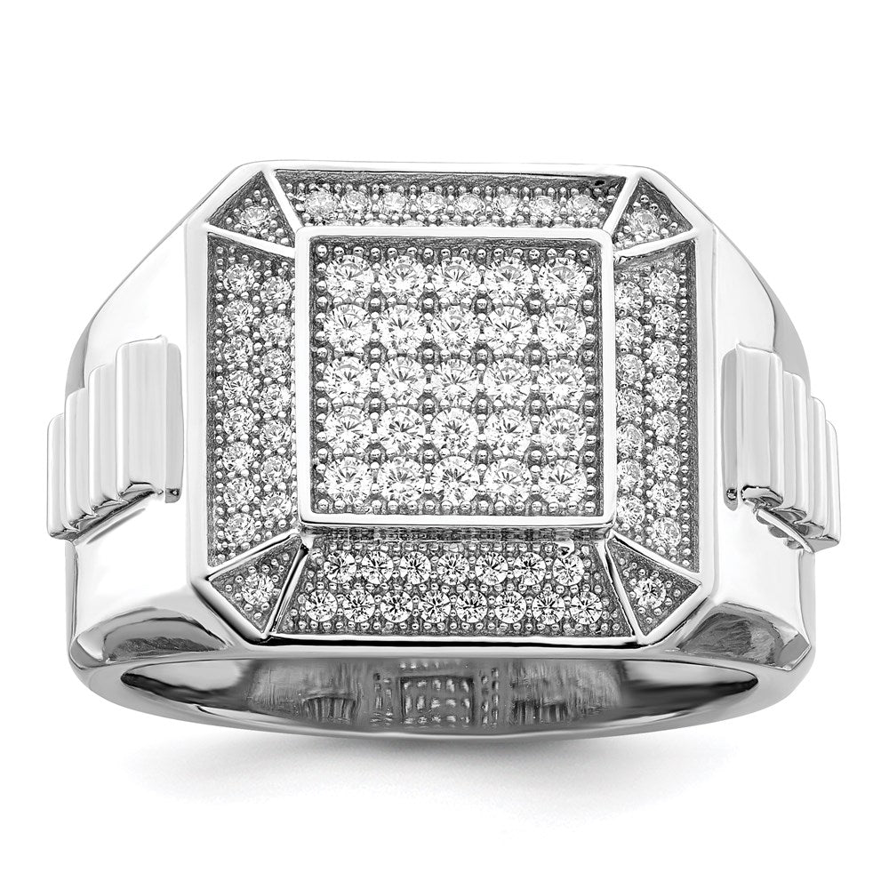 Brilliant Embers Sterling Silver Rhodium-plated 89 Stone Micro Pav CZ Polished Men's Ring