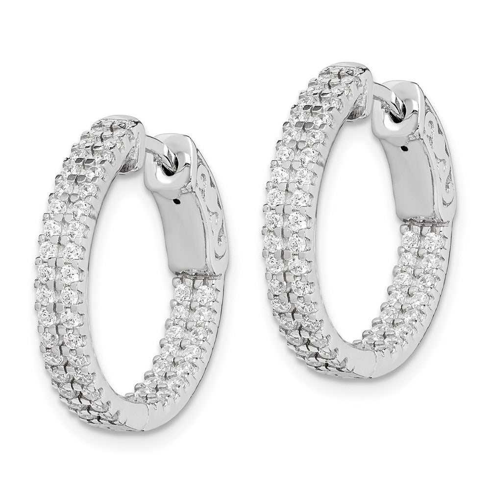 Sterling Shimmer Sterling Silver Rhodium-plated 100 Stone PavÂ CZ In and Out Round Hinged Hoop Earrings
