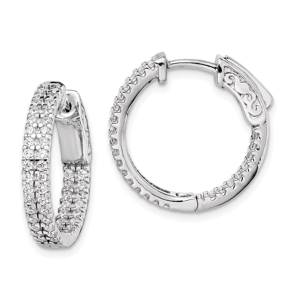 Sterling Shimmer Sterling Silver Rhodium-plated 100 Stone PavÂ CZ In and Out Round Hinged Hoop Earrings