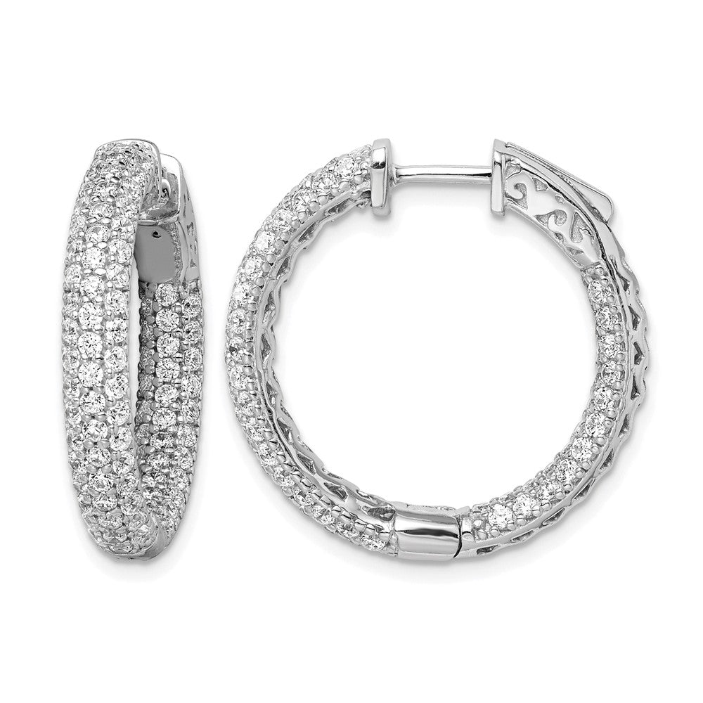 Sterling Shimmer Sterling Silver Rhodium-plated 178 Stone PavÂ CZ In and Out Round Hinged Hoop Earrings