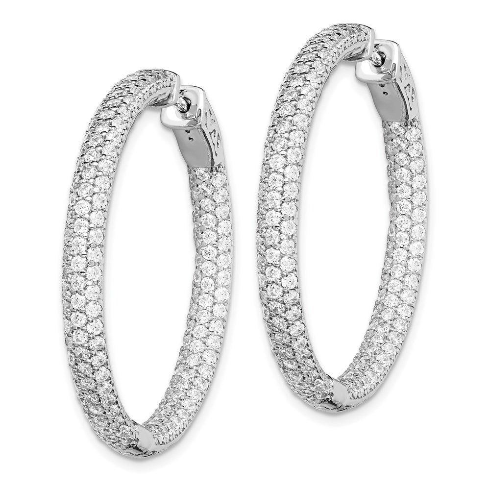 Sterling Shimmer Sterling Silver Rhodium-plated 304 Stone PavÂ CZ In and Out Round Hinged Hoop Earrings