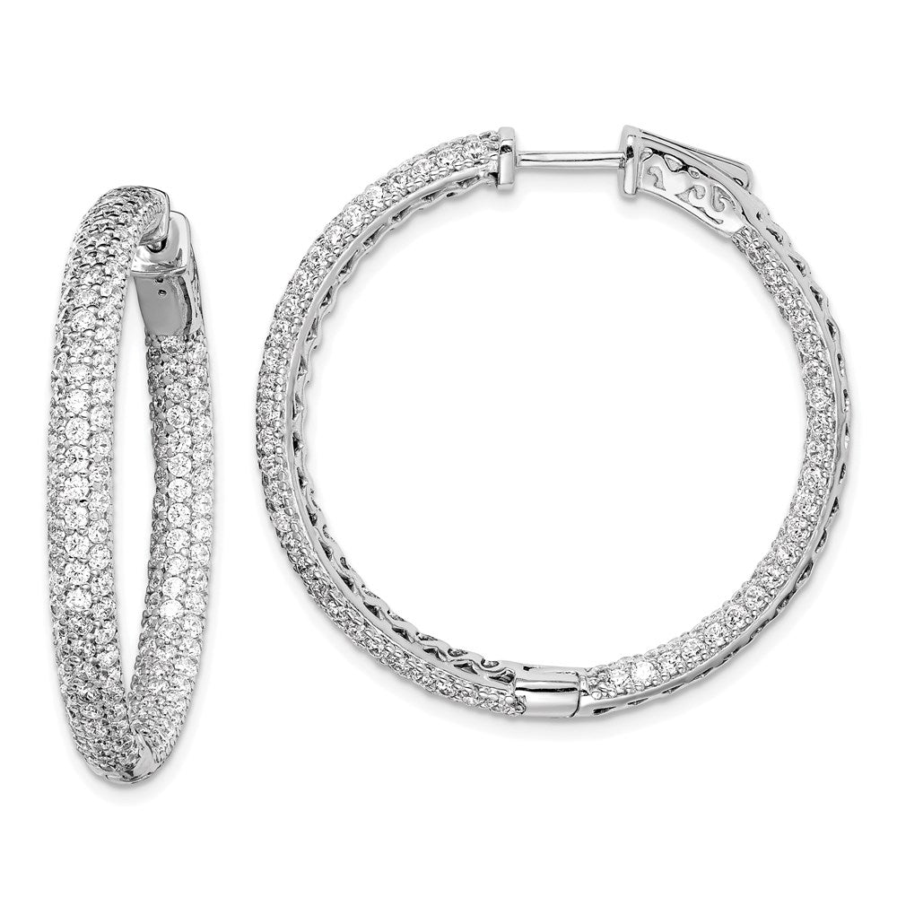 Sterling Shimmer Sterling Silver Rhodium-plated 304 Stone Pav¬Ç CZ In and Out Round Hinged Hoop Earrings