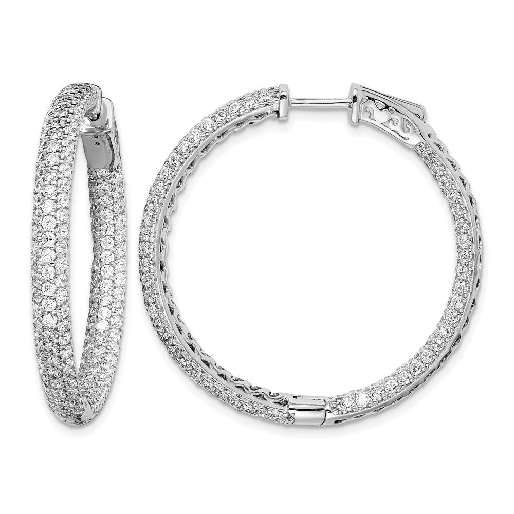 Sterling Shimmer Sterling Silver Rhodium-plated 304 Stone PavÂ CZ In and Out Round Hinged Hoop Earrings