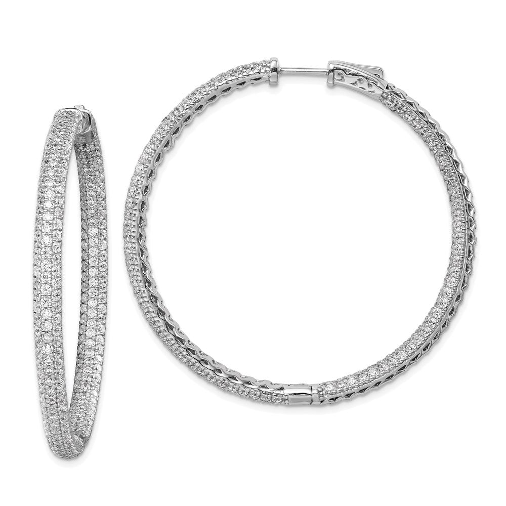 Sterling Shimmer Sterling Silver Rhodium-plated 460 Stone PavÂ CZ In and Out Round Hinged Hoop Earrings