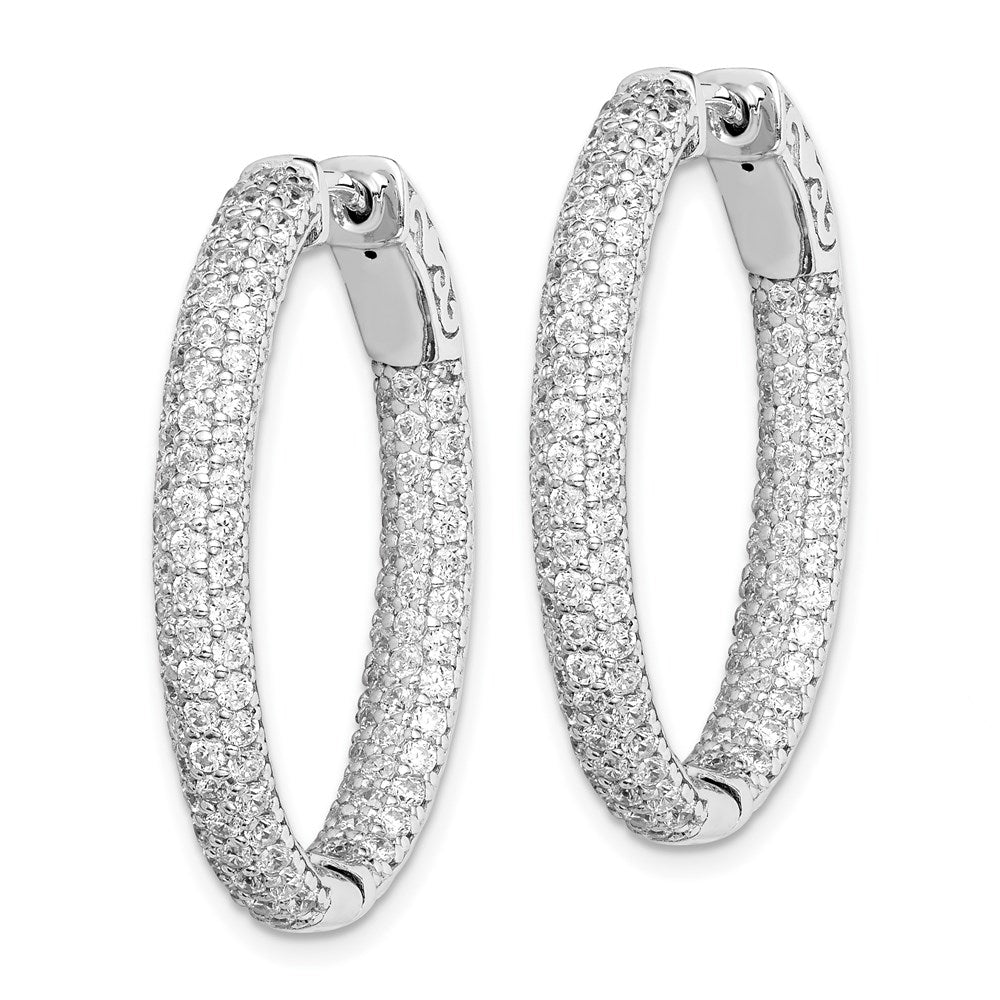 Sterling Shimmer Sterling Silver Rhodium-plated 208 Stone PavÂ CZ In and Out Oval Hinged Hoop Earrings