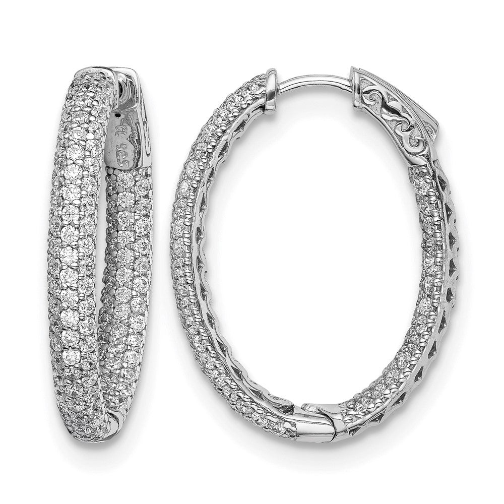 Sterling Shimmer Sterling Silver Rhodium-plated 208 Stone PavÂ CZ In and Out Oval Hinged Hoop Earrings