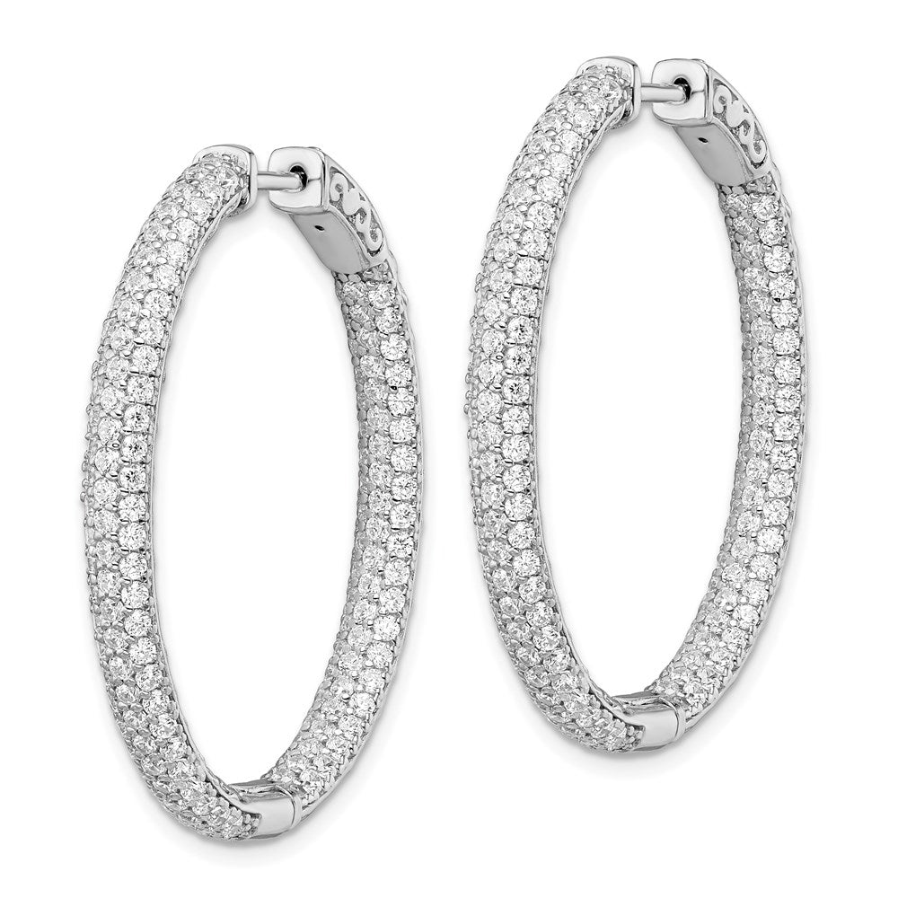 Sterling Shimmer Sterling Silver Rhodium-plated 292 Stone Pav CZ In and Out Oval Hinged Hoop Earrings