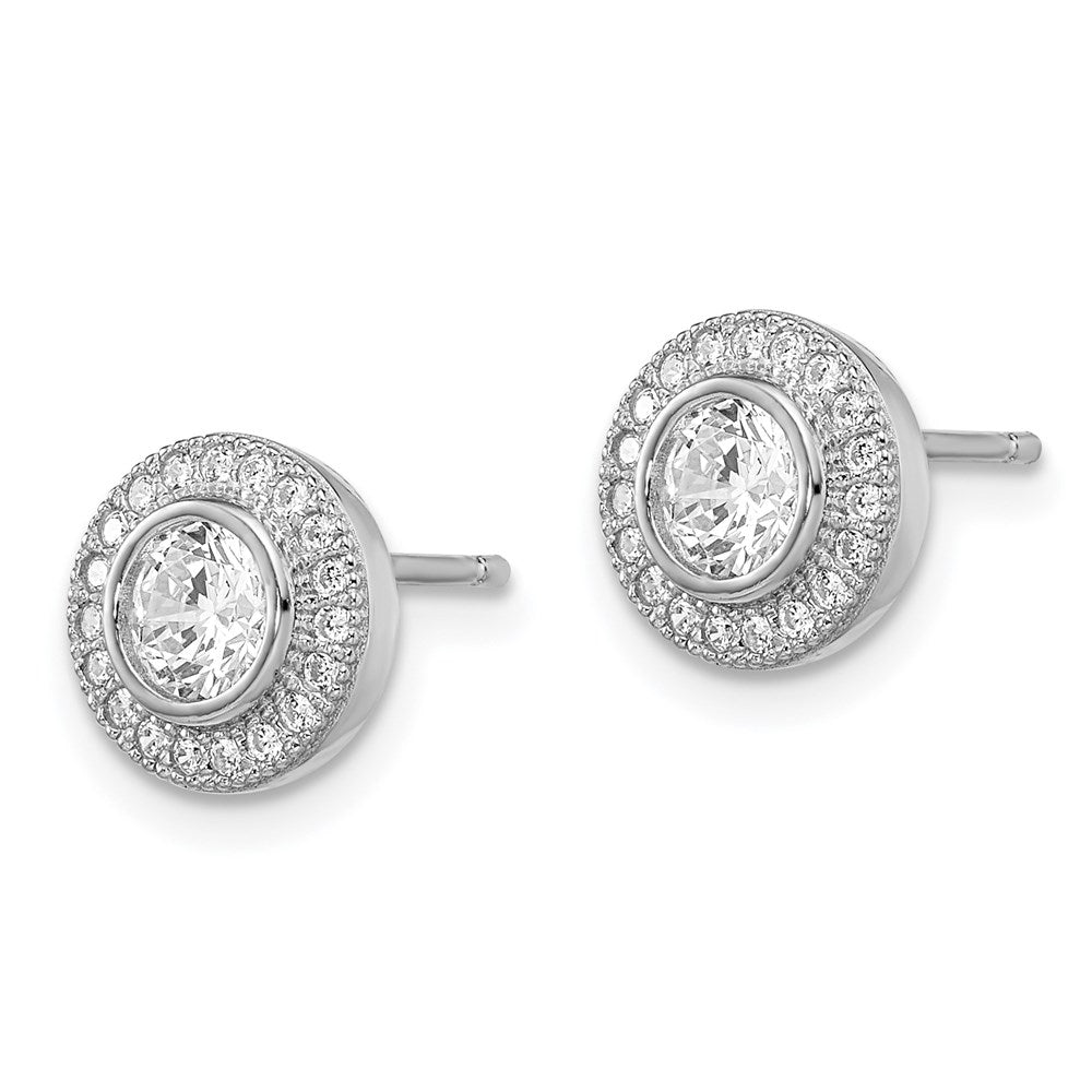Brilliant Embers Sterling Silver Rhodium-plated 40 Stone Micro PavÂ Halo CZ Post Earrings