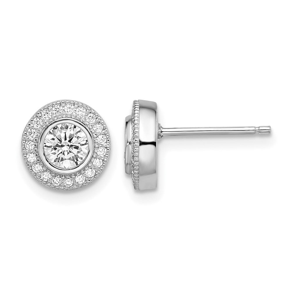 Brilliant Embers Sterling Silver Rhodium-plated 40 Stone Micro PavÂ Halo CZ Post Earrings